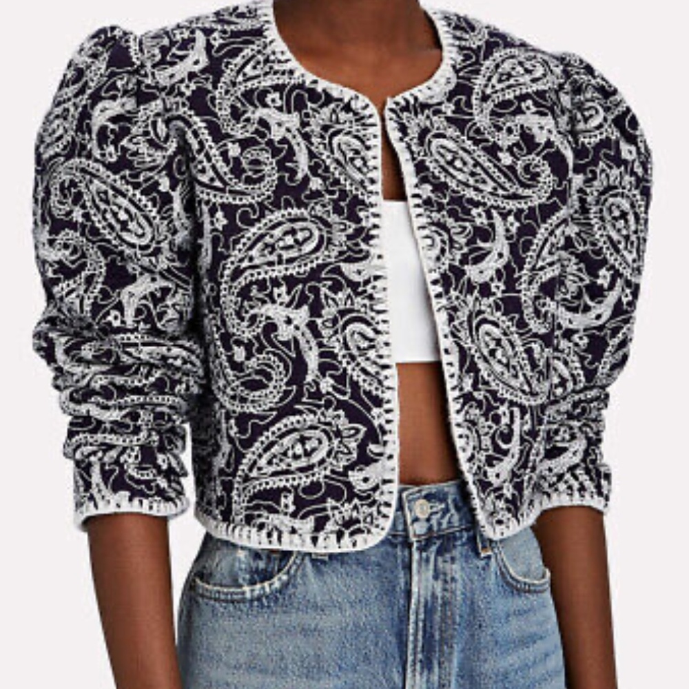 SEA New York Theodora Blue White Paisley Quilted Jacket $495 Size XS